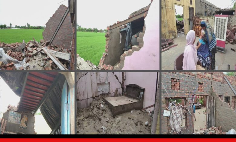 Heavy rains cause roofs and walls of several houses to collapse in the same village